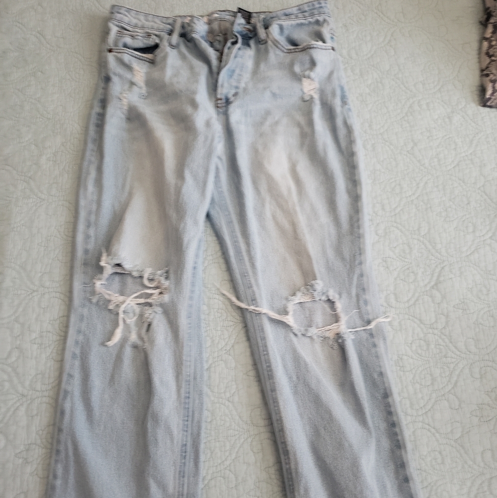 Wide leg denim jeans size 11 distressed